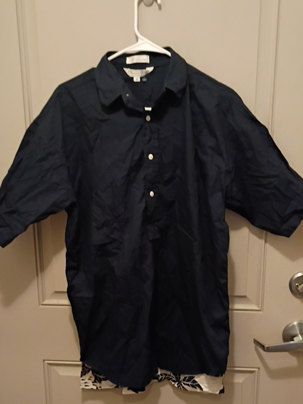 Christian Dior Men's Navy Blue 100%Cotton Short Sleeve Button Down Size M
